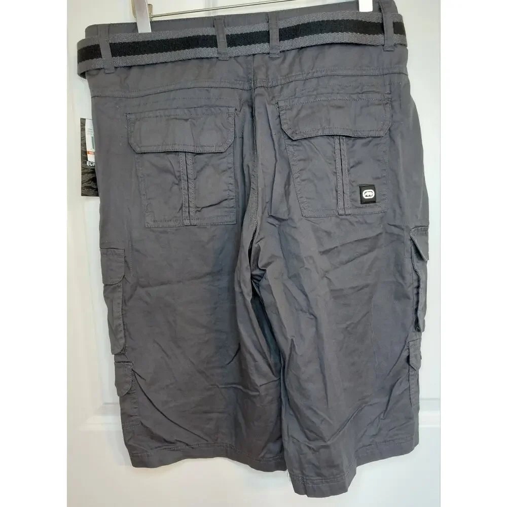 NWT Ecko Unltd Mens Belted Cargo Shorts Charcoal Grey 32 Cotton Twill Utility